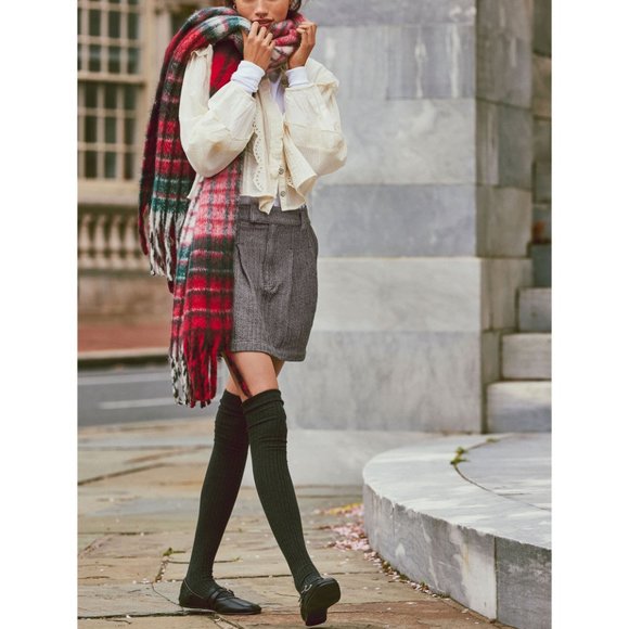 FREE PEOPLE Falling For You Brushed Plaid Scarf / Candy Apple - Picture 7 of 9